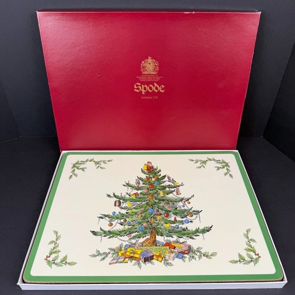 Set of 4 Spode Christmas Tree Cork & Acrylic Finish 16x12 Placemats Made England